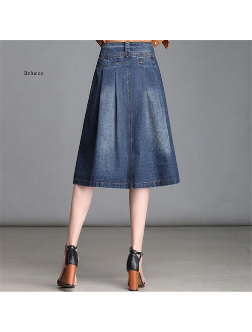 Summer Denim Skirt Casual Slim Skirt High Waist Single Breasted Midi Shirt Plus Size Jean Skirt 4Xl Elegant A-Line Skirt