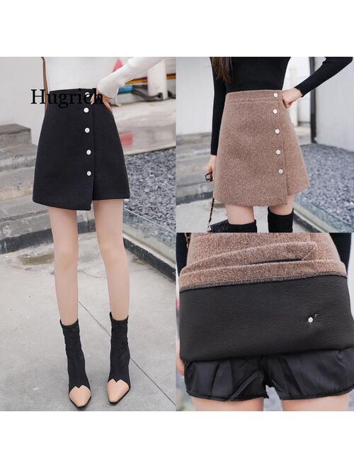 Winter Skirt Women Skort 2020 New Arrivals Khaki Black High Waist A Line Cashmere Korean Style Women Mini Hot Sale