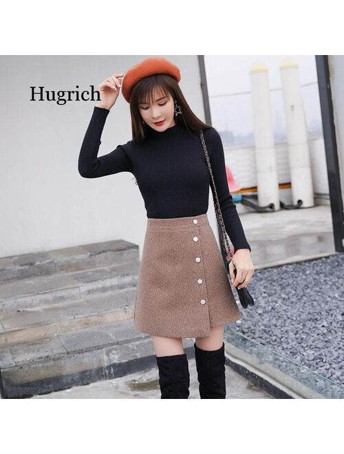 Winter Skirt Women Skort 2020 New Arrivals Khaki Black High Waist A Line Cashmere Korean Style Women Mini Hot Sale