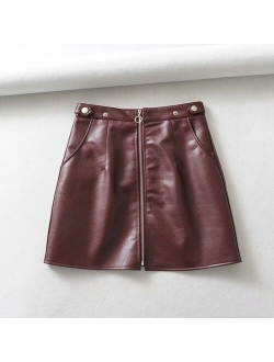 2020 Early Spring European and American Style Women's New Wholesale High Waist Pocket Zipper Pu Leather Skirt High Quality