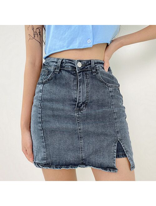 Fashionable Women Summer Sexy Slim Temperament Split Bag Hip Thin Denim Skirt Mini Skirt Club Fashion Faldas Mujer