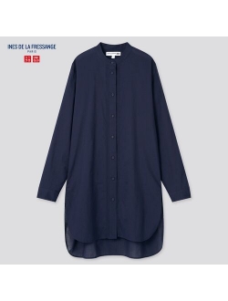 WOMEN COTTON STAND COLLAR LONG-SLEEVE TUNIC (INES DE LA FRESSANGE)