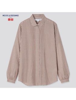 WOMEN COTTON LAWN CHECKED LONG-SLEEVE SHIRT (INES DE LA FRESSANGE)