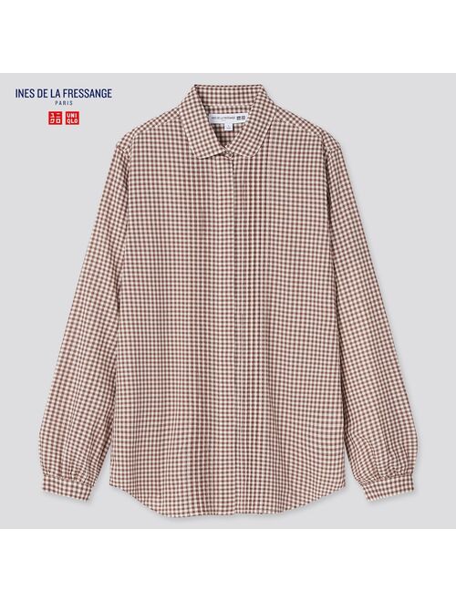 Uniqlo WOMEN COTTON LAWN CHECKED LONG-SLEEVE SHIRT (INES DE LA FRESSANGE)