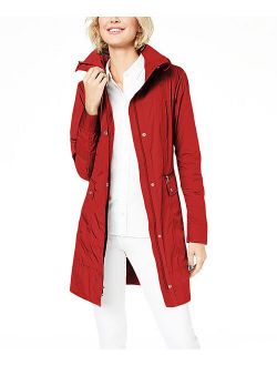 Red Packable Hooded Raincoat - Women