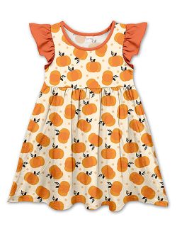 Penelope Plumm Orange & Beige Pumpkin Angel-Sleeve Dress - Toddler & Girls