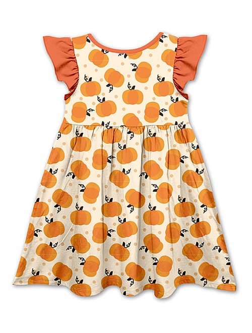 Penelope Plumm Orange & Beige Pumpkin Angel-Sleeve Dress - Toddler & Girls