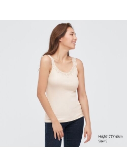 WOMEN COTTON RIBBED LACE SLEEVELESS TOP