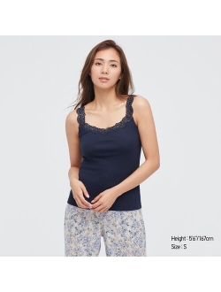 WOMEN COTTON RIBBED LACE SLEEVELESS TOP