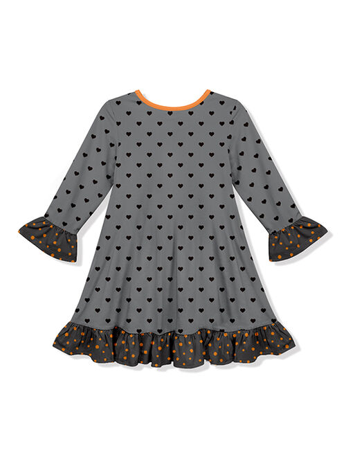 Penelope Plumm Dark Gray & Orange Hearts Pumpkin Ghost Ruffle-Trim Shift Dress - Toddler & Girls