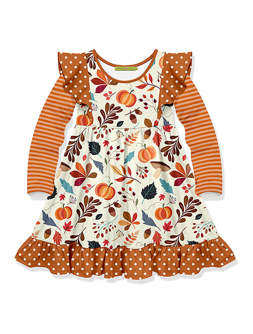 Millie Loves Lily Orange Polka Dot & Pumpkin Angel-Sleeve Dress - Toddler & Girls