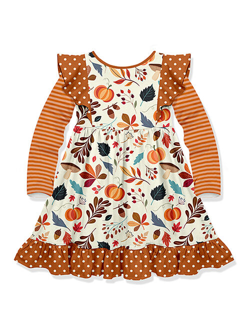 Millie Loves Lily Orange Polka Dot & Pumpkin Angel-Sleeve Dress - Toddler & Girls