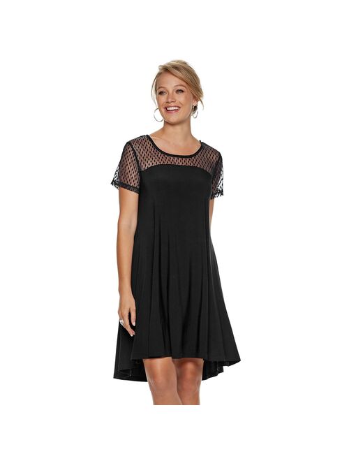 Women's Nina Leonard Sheer Dot Mesh Swing Dress