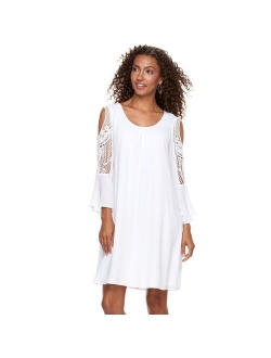 Women's Nina Leonard Crochet Cold-Shoulder Swing Dress