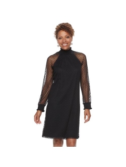 Women's Nina Leonard Lace Mockneck Trapeze Dress