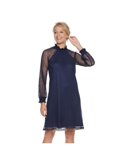 Women's Nina Leonard Lace Mockneck Trapeze Dress