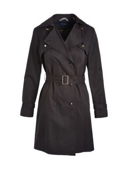 Black Double-Breasted Hooded Trench Coat - Women