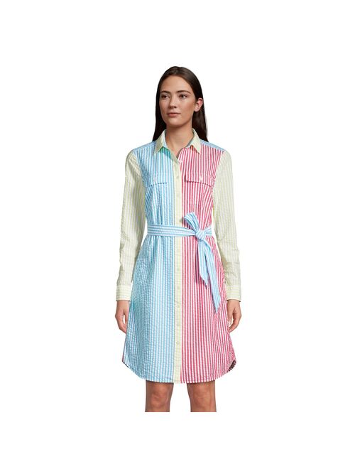 Women's Lands' End Colorblock Seersucker Shirt Dress