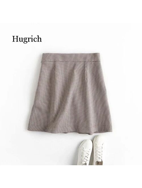 Women England Style Vintage Plaid High Waist Faldas Mujer Moda 2021 Causal Sexy Spring Summer Skirts