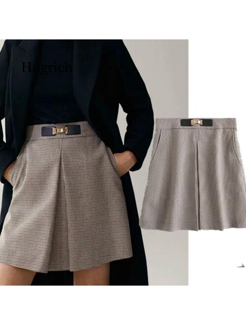 Women England Style Vintage Plaid High Waist Faldas Mujer Moda 2021 Causal Sexy Spring Summer Skirts