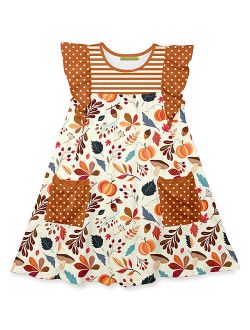 Millie Loves Lily Ecru & Orange Pumpkin Pocket Angel-Sleeve Dress - Toddler & Girls