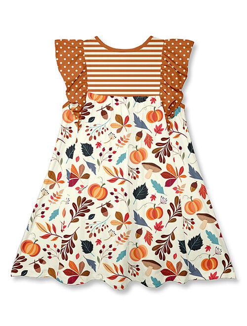 Millie Loves Lily Ecru & Orange Pumpkin Pocket Angel-Sleeve Dress - Toddler & Girls