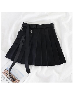 Fashion High Waist Harajuku Women Skirts Safari Black Red Short Womens Streetwear Tooling Half-Length Pleated Skirt