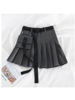 Fashion High Waist Harajuku Women Skirts Safari Black Red Short Womens Streetwear Tooling Half-Length Pleated Skirt