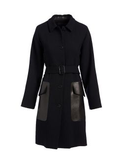 | Black Contrast Block Side-Pocket Trench Coat - Women