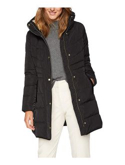 | Black Faux Fur Collar Puffer Coat - Women