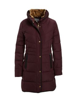 | Merlot Faux Fur Collar Puffer Coat - Women