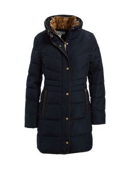 | Navy Faux Fur Collar Puffer Coat - Women