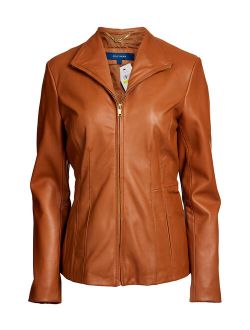 | Cognac Leather Jacket - Women