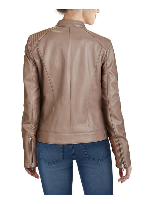 Cole Haan | Taupe Zip-Front Leather Moto Jacket - Women