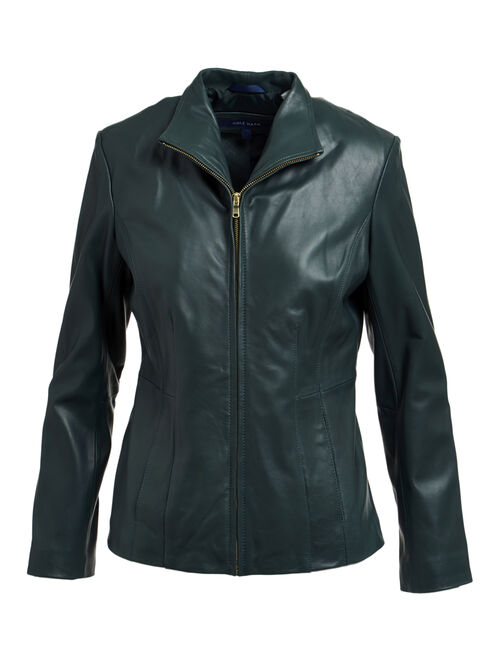 Cole Haan | Emerald Zip-Front Bal Collar Leather Jacket - Women