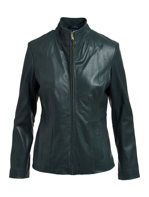 Cole Haan | Emerald Zip-Front Bal Collar Leather Jacket - Women