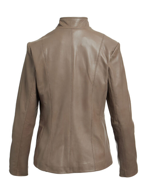 Cole Haan | Taupe Zip-Front Bal Collar Leather Jacket - Women