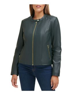 | Emerald Zip-Front Leather Jacket - Women