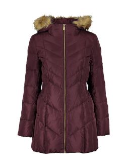 | Merlot Down Fuzzy-Hood Zip-Front Coat - Women