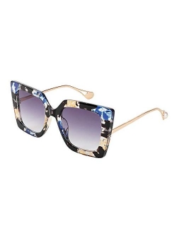 Oversized Square Pearl Inlay Arm Cat Eye Fashion Sunglasses for Women B2625