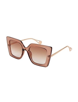 Oversized Square Pearl Inlay Arm Cat Eye Fashion Sunglasses for Women B2625