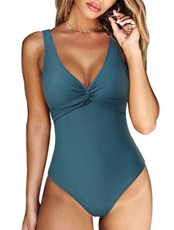 RXRXCOCO Women One Shoulder Bathing Suit Side Bandage Bowknot Tummy Control One Piece Swimsuit Swimwear