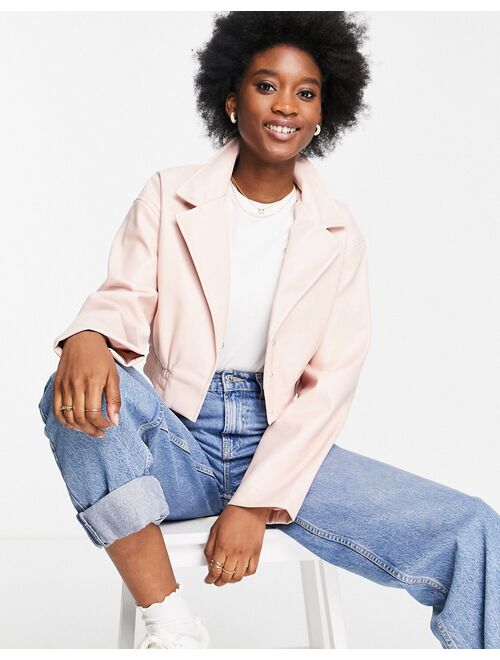 Asos Design glam cropped faux leather jacket in pink