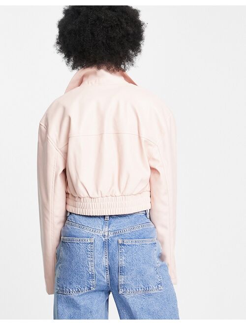 Asos Design glam cropped faux leather jacket in pink