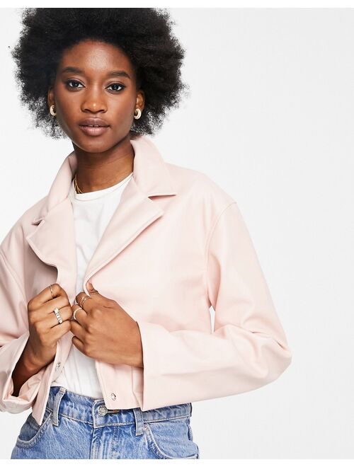 Asos Design glam cropped faux leather jacket in pink