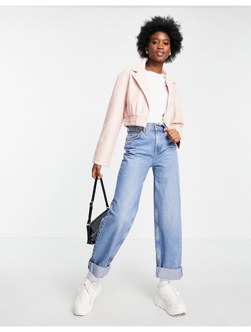 Asos Design glam cropped faux leather jacket in pink