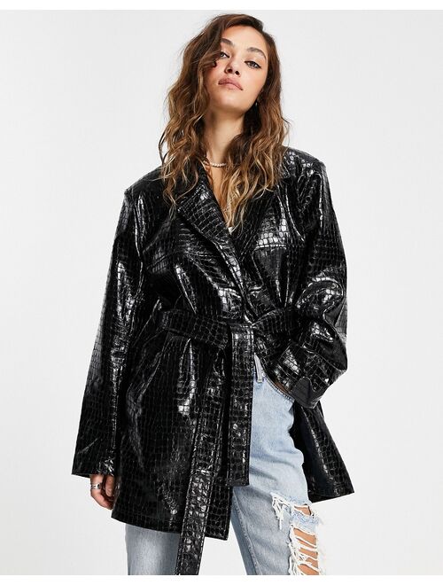 Asos Design croc belted mom jacket in black