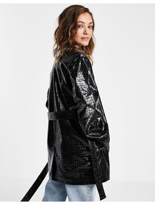 Asos Design croc belted mom jacket in black