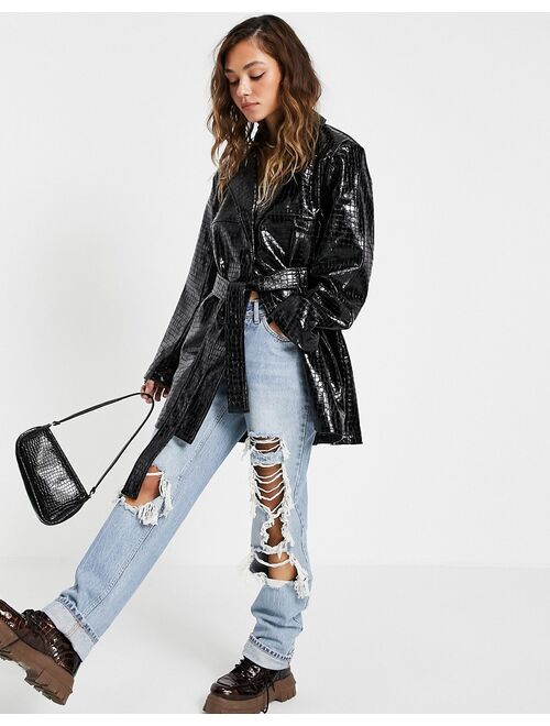 Asos Design croc belted mom jacket in black