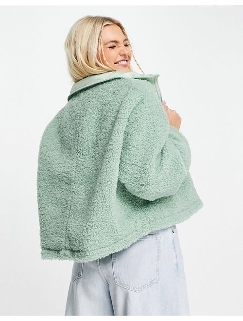 Asos Design fleece jacket with contrast panel in mint